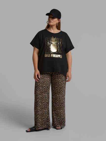Βαμβακερό t-shirt με χρυσό pineapple print