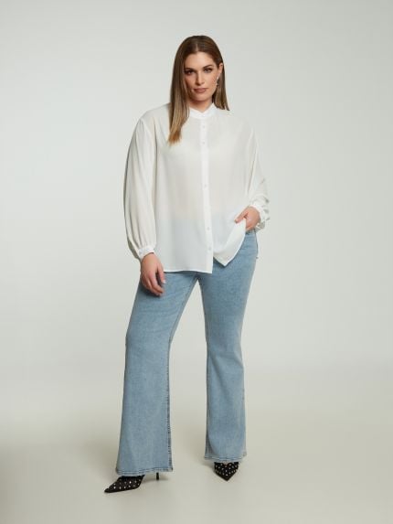 Crepe long-sleeve shirt with mao collar 