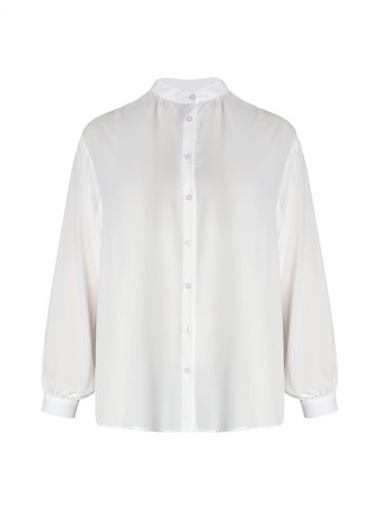 Crepe long-sleeve shirt with mao collar 
