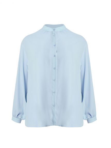 Crepe long-sleeve shirt with mao collar 
