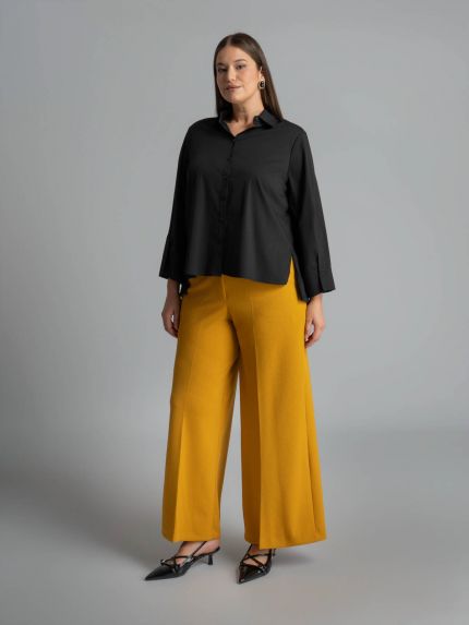 Cropped cotton shirt with wide sleeves