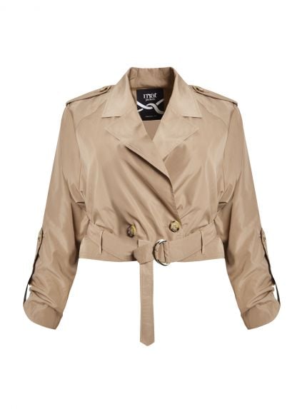 Cropped trench jacket with belt