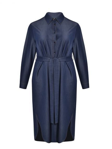 Denim shirt-dress with tie belt