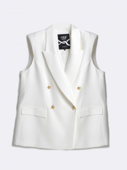 Double-breasted sleeveless blazer with structured lapels