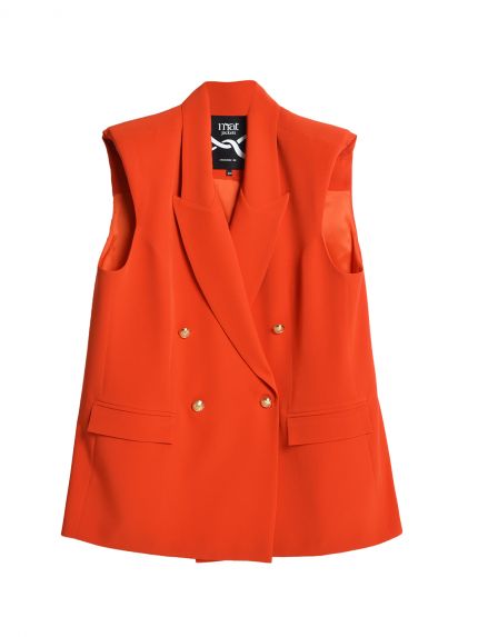 Double-breasted sleeveless blazer with structured lapels