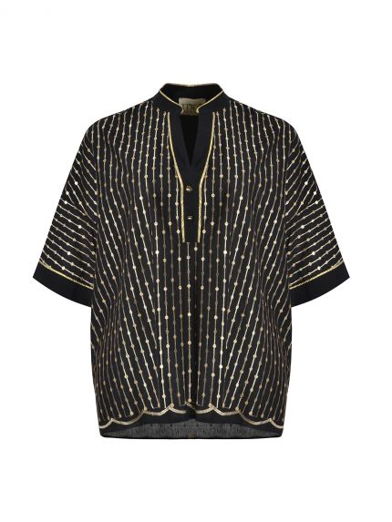 Embroidered cotton kaftan blouse