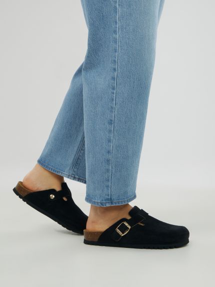Suede leather sabot 