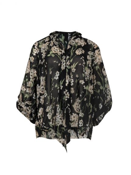Μπλούζα μουσελίνα floral με δέσιμο στον λαιμό