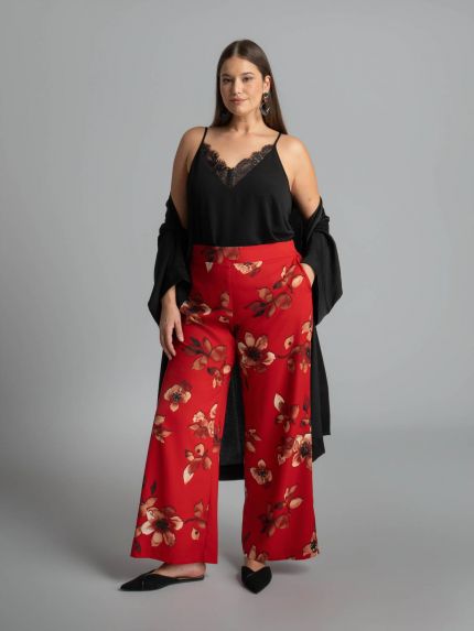 Παντελόνα σατέν με floral μοτίβο