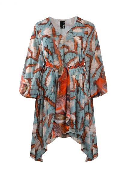 Asymmetrical butterfly-print dress