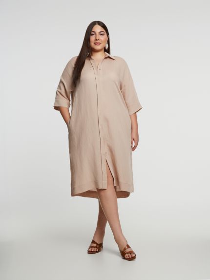 Relaxed viscose/linen shirt-dress