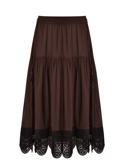 Cotton midi skirt with lace hem
