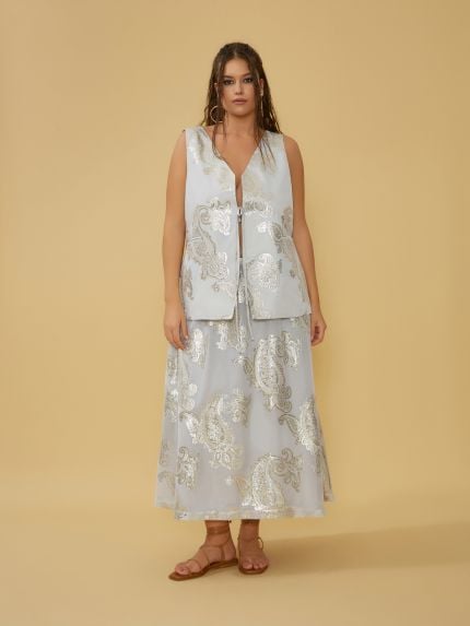 Maxi skirt in metallic paisley motif