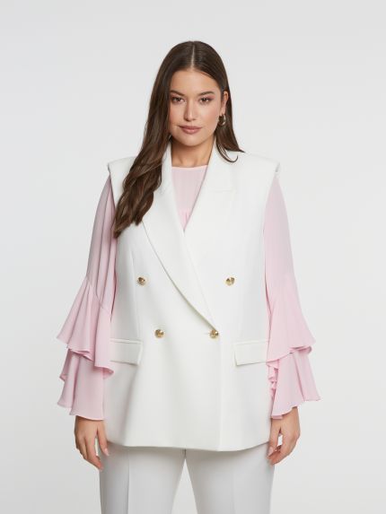 Double-breasted sleeveless blazer with structured lapels