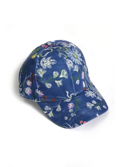 Denim blue floral print jockey hat