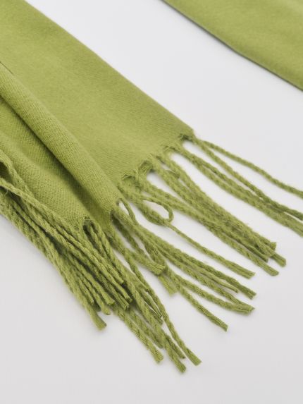Olive green scarf with fringe detailing