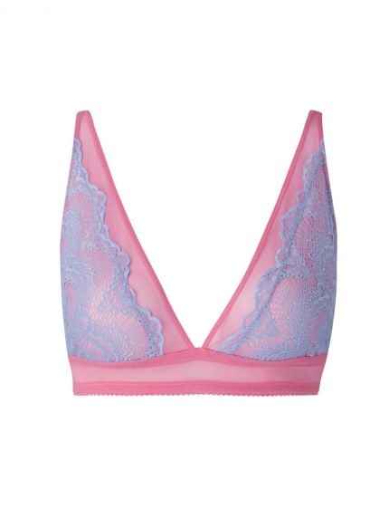 Lace Plunge Bralette Light Blue/Candy Pink