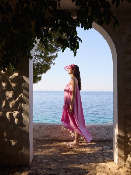 Βαμβακερό maxi strapless φόρεμα