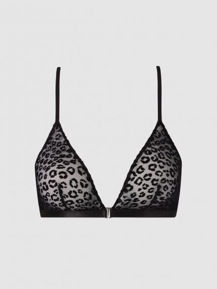 Mesh Racerback Triangle Bralette Black Leopard