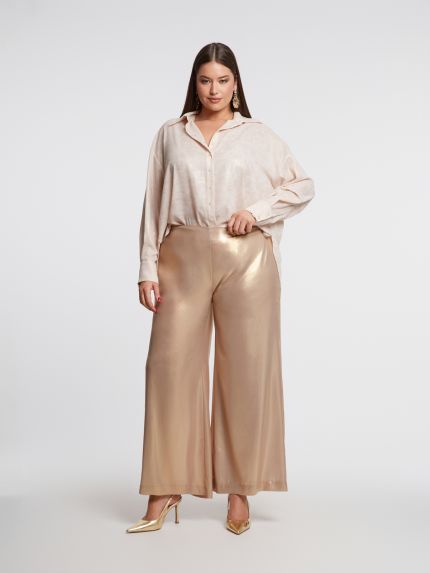 Metallic gold παντελόνα με ελαστική μέση
