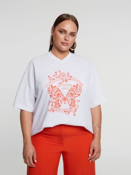 Oversized cotton t-shirt with butterfly Μetamorphosis print