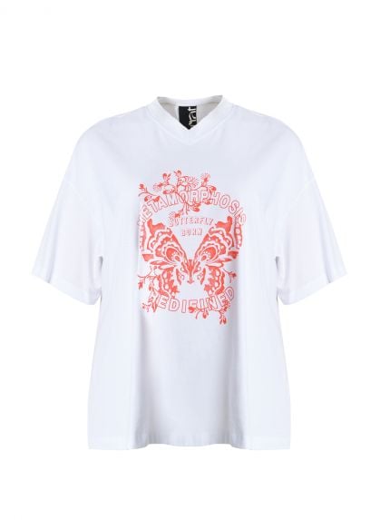 Oversized cotton t-shirt with butterfly Μetamorphosis print