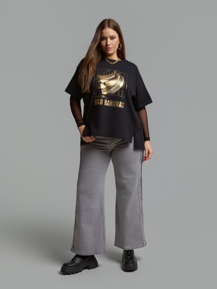Cotton t-shirt with metallic banana print
