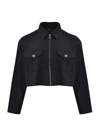 Black cropped denim jacket