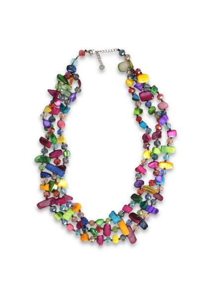 Multicolor layered beaded necklace