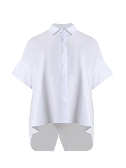 Oversize πουκαμίσα ποπλίνα με τύπωμα στη πλάτη