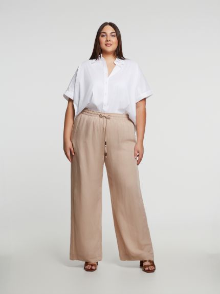 Wide-leg viscose-linen trousers with elastic waistband