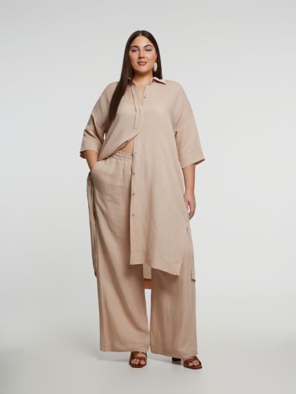 Wide-leg viscose-linen trousers with elastic waistband