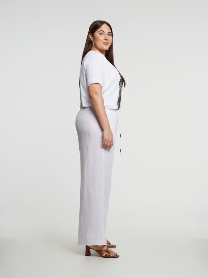 Wide-leg viscose-linen trousers with elastic waistband