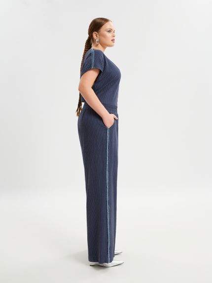 Pinstriped relaxed trousers in viscose-linen blend