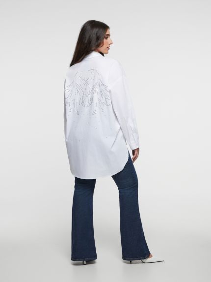 Poplin shirt with strass-detailed back