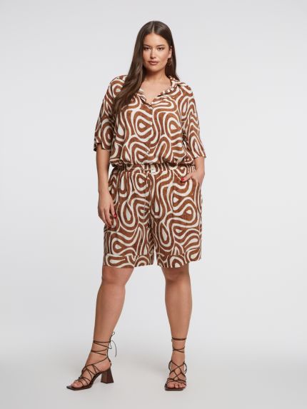 Printed relaxed-fit viscose shorts with drawstring waist