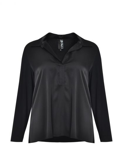 Satin-front collar blouse