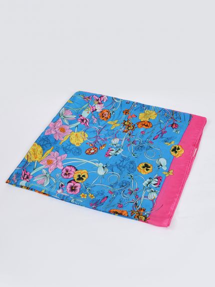 Satin scarf with vibrant floral print