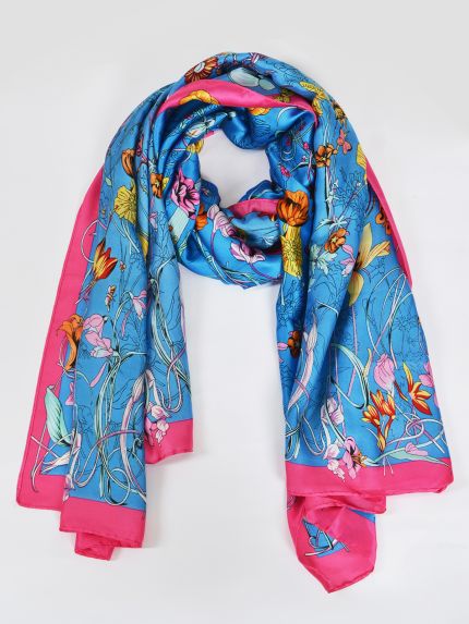 Satin scarf with vibrant floral print