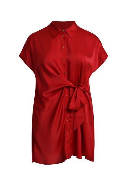 Satin shirt with waist tie
