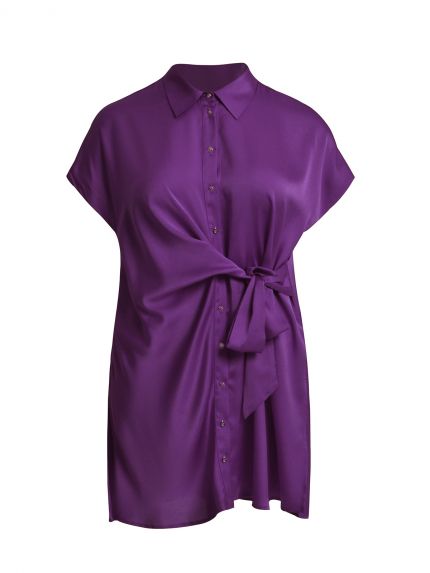Satin shirt with waist tie