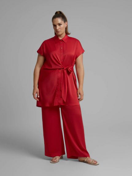 Satin shirt with waist tie