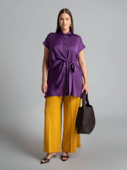 Satin shirt with waist tie