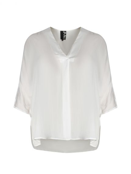 Satin V-neck blouse with three-quarter sleeves