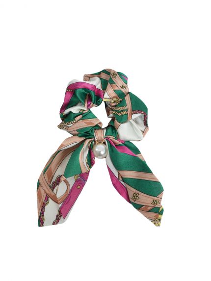 Σατέν scrunchie με equestrian σχέδιο και πέρλα