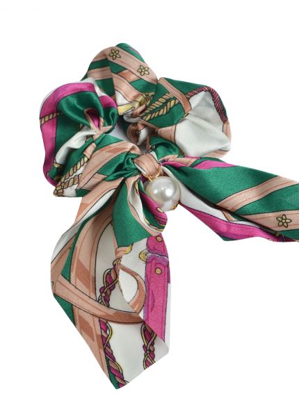 Σατέν scrunchie με equestrian σχέδιο και πέρλα