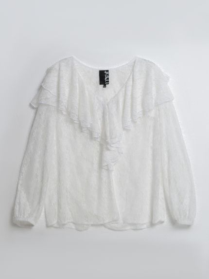 Sheer lace blouse with ruffle details