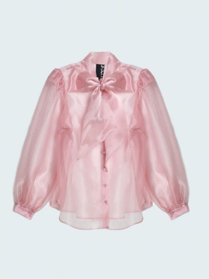 Sheer organza shirt with statement bow