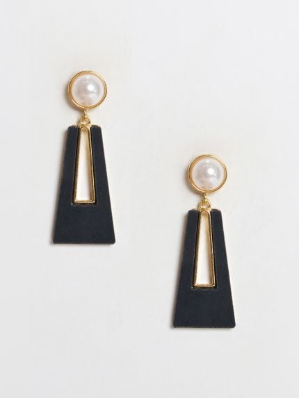 Geometric drop earrings with faux pearl detail