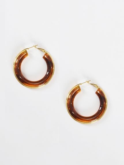 Resin & metal hoop earrings in tortoise brown